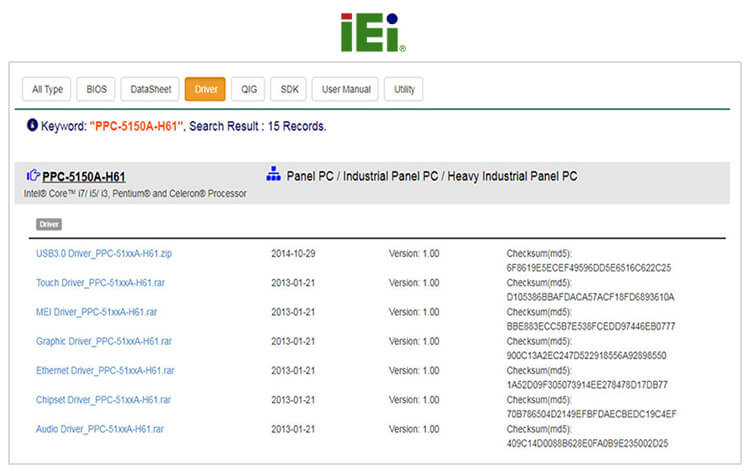 Пример раздела «Downloads» на сайте iEi